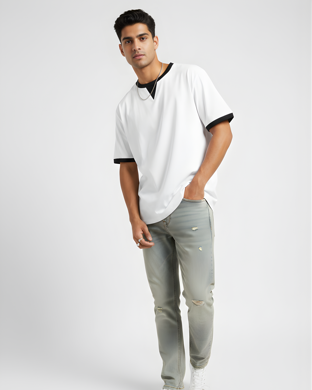 Two-Tone Contrast Trim Tee