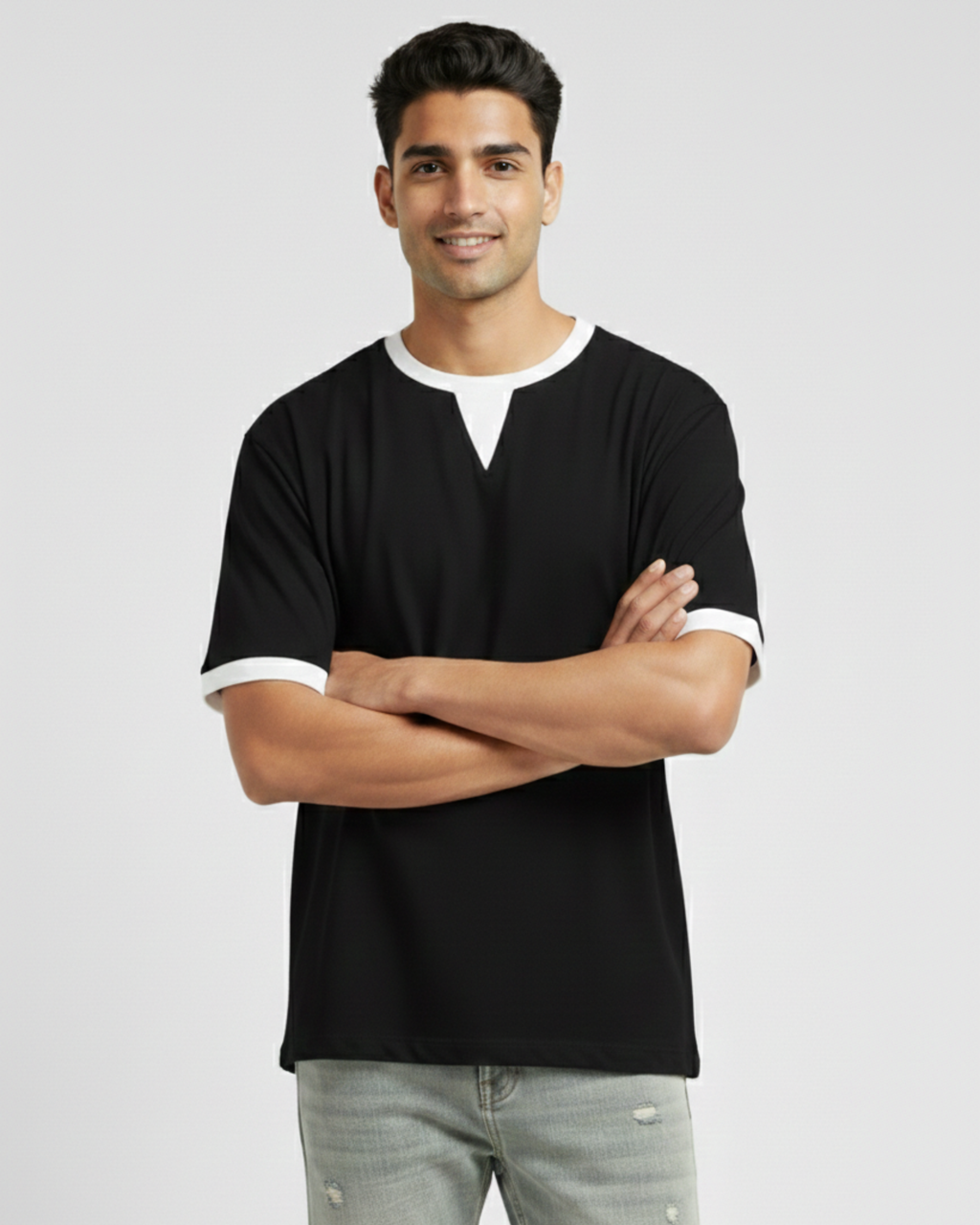 Two-Tone Contrast Trim Tee