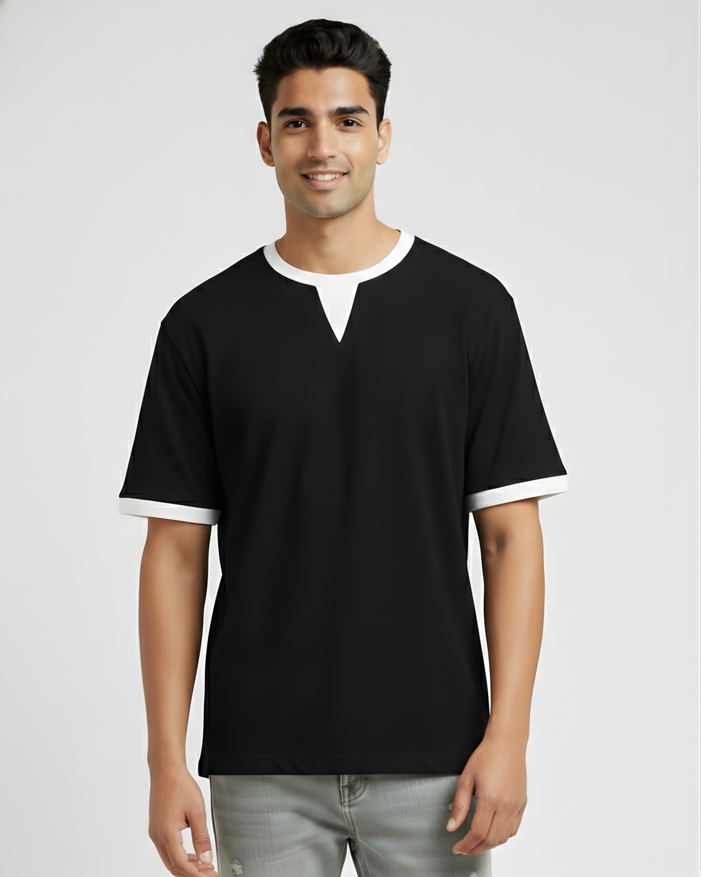 Two-Tone Contrast Trim Tee