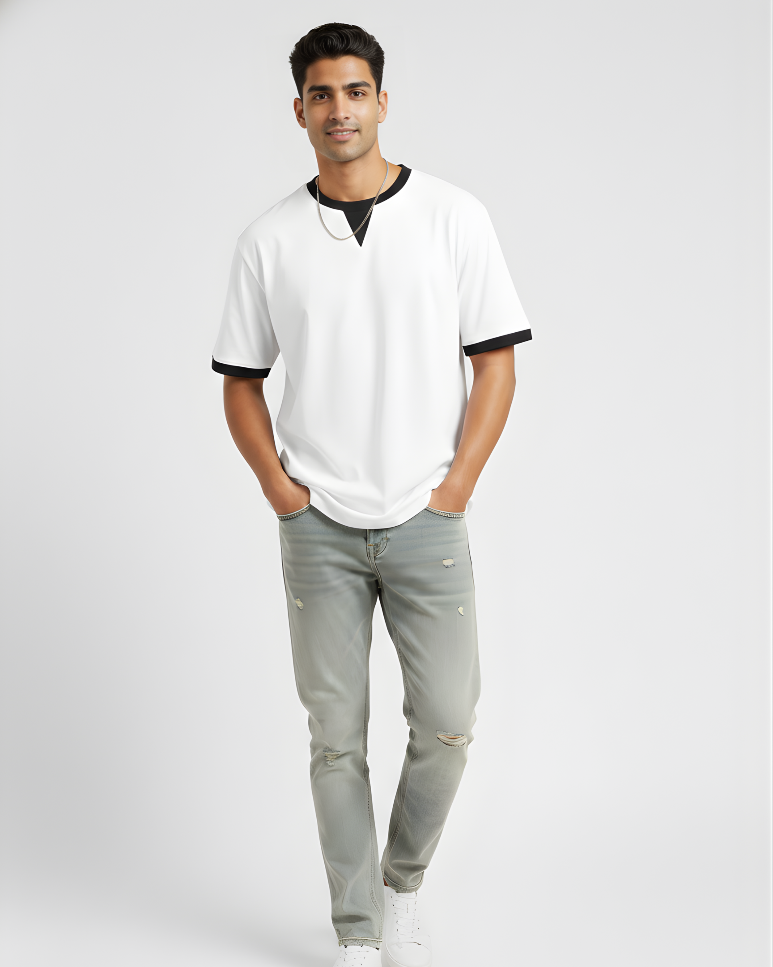 Two-Tone Contrast Trim Tee