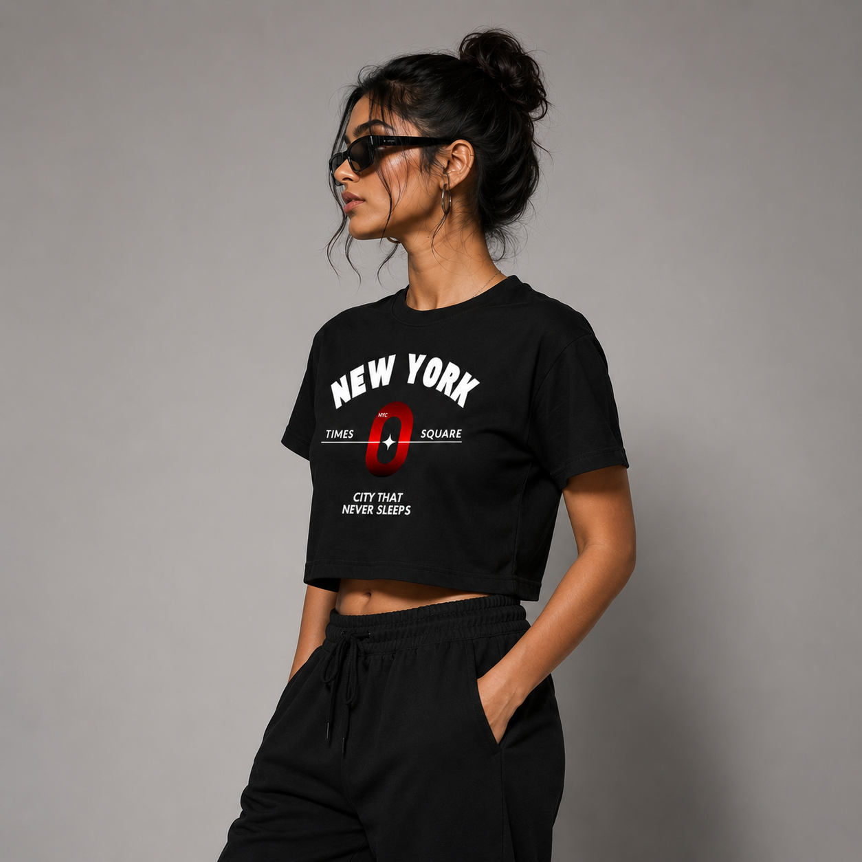 New York Cotton Graphic Crop Top