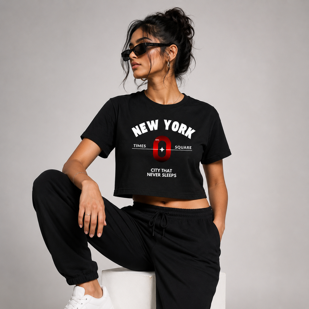 New York Cotton Graphic Crop Top