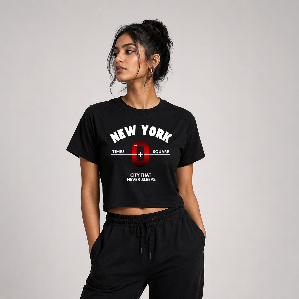 New York Cotton Graphic Crop Top