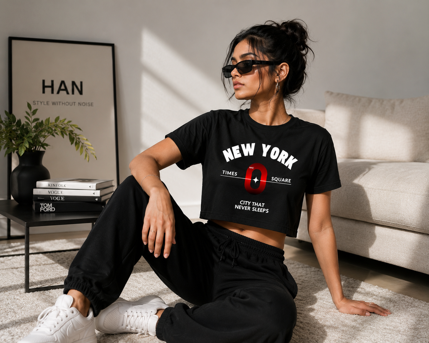 New York Cotton Graphic Crop Top