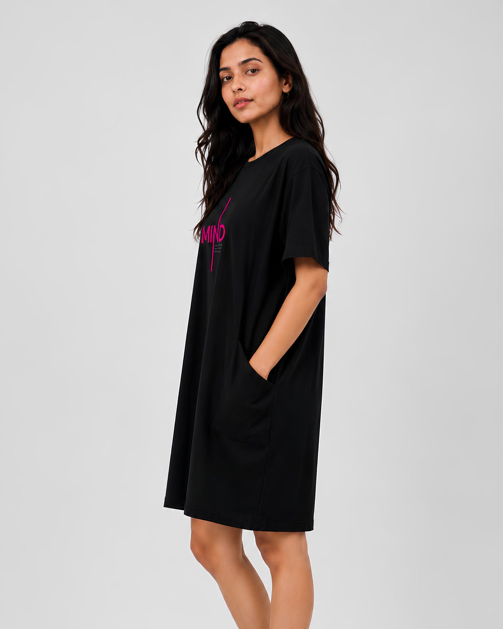 The Mind  Classic Long Pocket Tunic Dress in Black