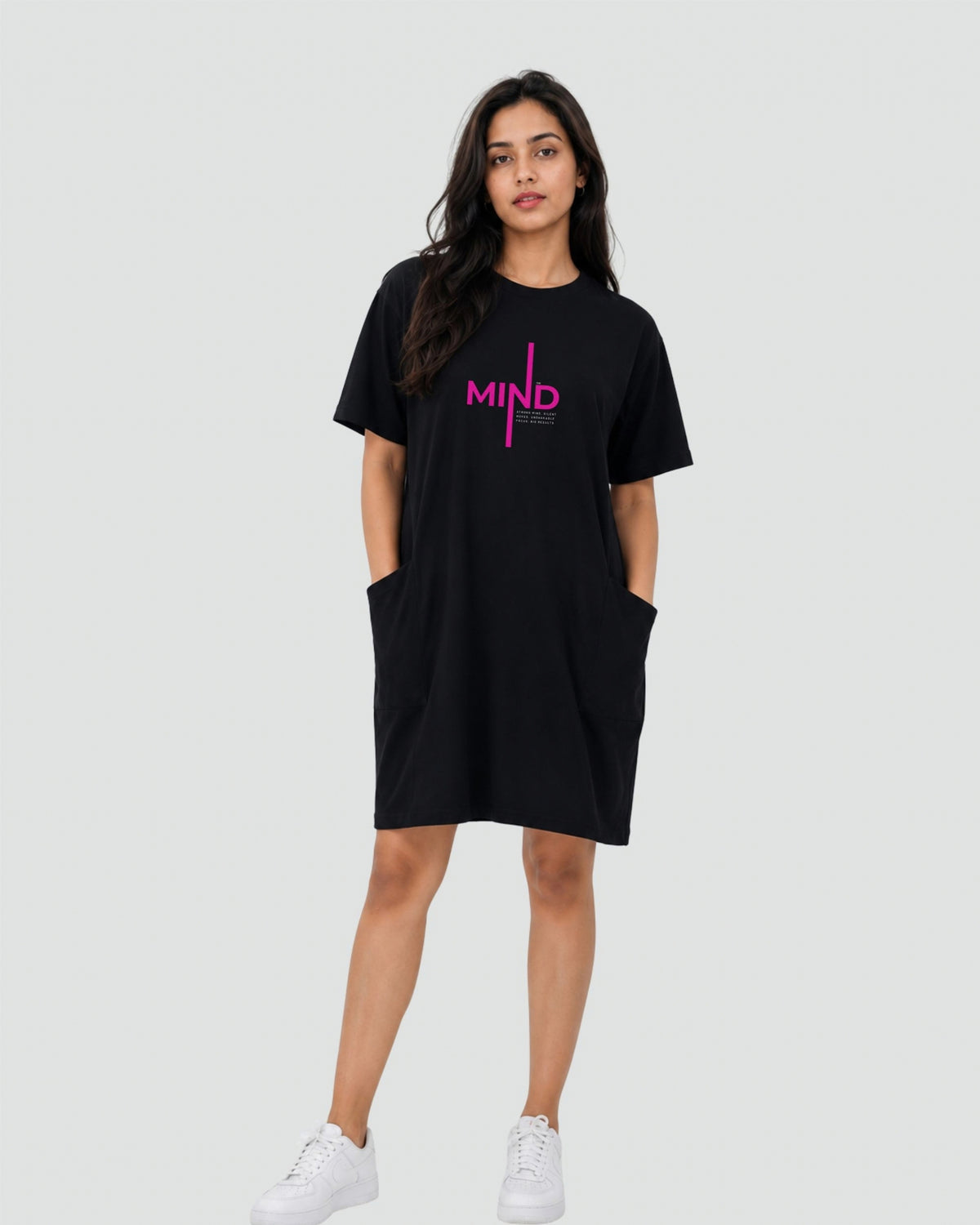 The Mind  Classic Long Pocket Tunic Dress in Black