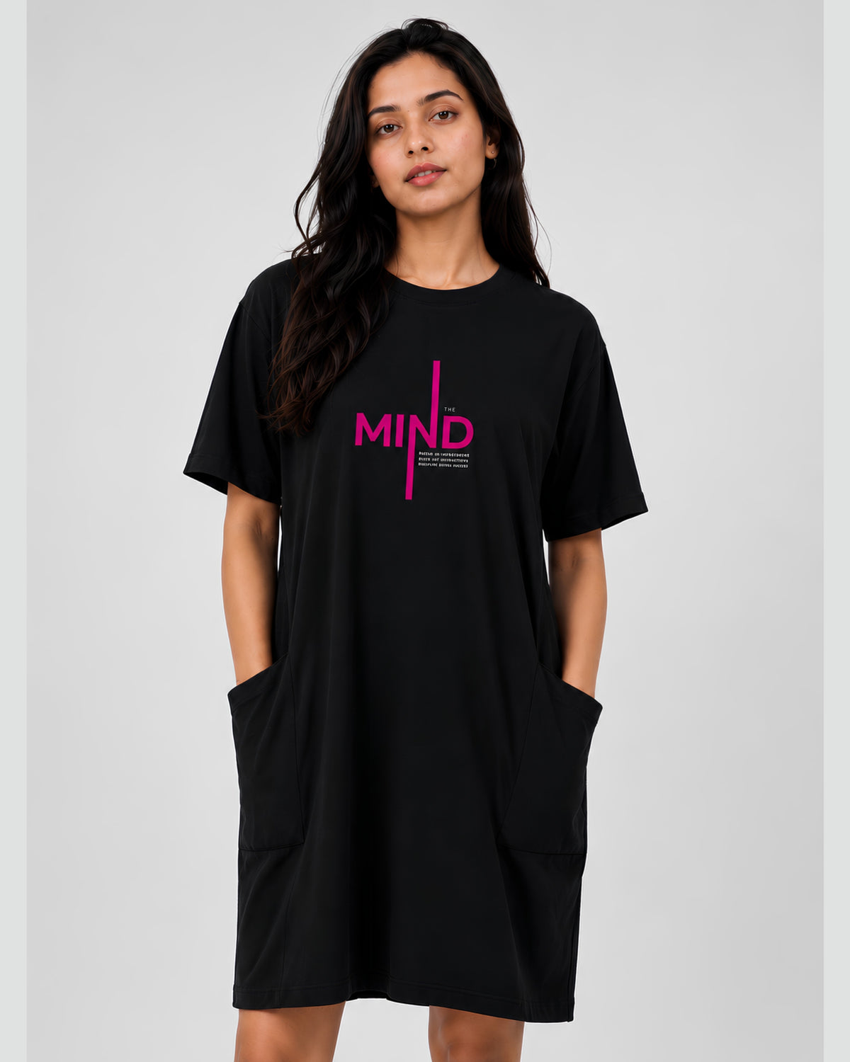 The Mind  Classic Long Pocket Tunic Dress in Black